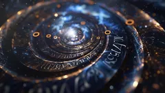 光る円盤状の12星座ホロスコープのような抽象イメージ